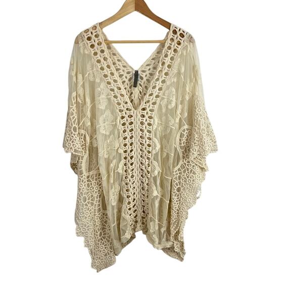 XCVI Lace Crochet Sheer Swim Cover Up Beach Women Size Large Cream Off White - Picture 1 of 12